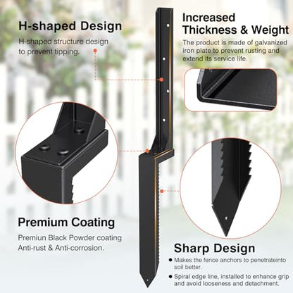 Fence Post Repair Kit 2 Pack, Heavy Duty Fence Post Anchor for Wooden Post - color: 2 Pack Black