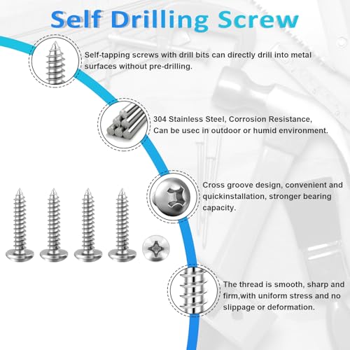 100PCS #8 x 3/4" Wood Screws, Pan Head Stainless Steel Sheet Metal Screws, Fast Self Tapping Screws for Deck Drywall Concrete Screws with Screwdriver Bit - style: Silver #8X3/4" Pan Head 100PCS