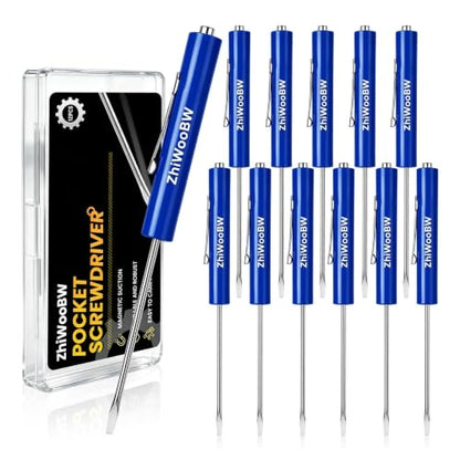 12 Pcs Blue Pocket Screwdriver Magnetic Mini Slotted Flathead - color: Blue