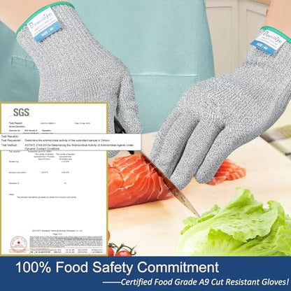 Dowellife Cut Resistant Gloves A9 Maximum Protection - Food Grade Kitchen & Chef Gloves for Food Prep, Knife Cutting, Mandoline Slicing, Butcher, Oyster Shucking, Fish Handling (Large) - color: Grey, size: Large (Pack of 1)