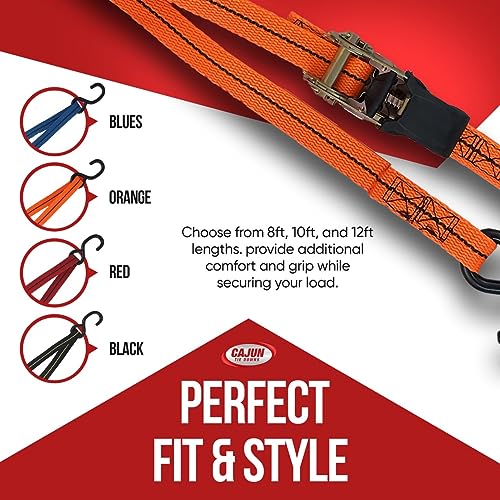 Cajun Tie Downs 3-Point Ratchet Tie Down Strap, Jet Ski, Sea Doo & Wave Runner Transom Straps, Vinyl S-Hooks, Made in USA, Red, 12 ft - color: Red, size: 12 Feet