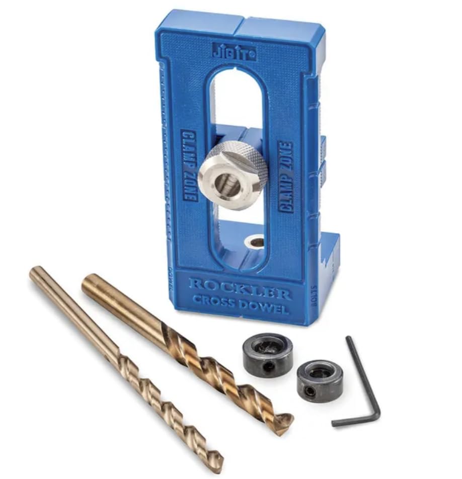 Rockler Adjustable Cross Dowel Drilling Jig - Self-Centering Dowel Jig Kit for Straight & Square Cuts - Durable Plastic & Steel Woodworking Tools And Accessories for Precise Hole Drilling