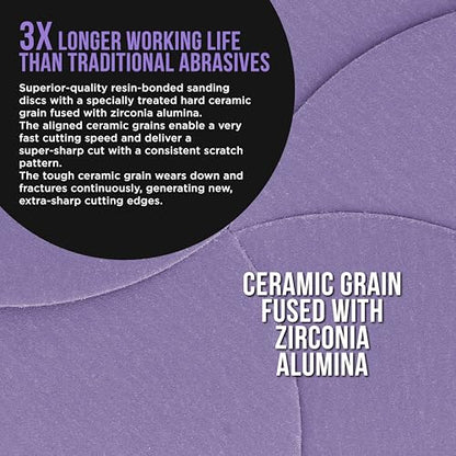 Dura-Gold Premium 220 Grit 6" Purple Film Ceramic Sanding Discs, Box of 50 - style: 220 Grit