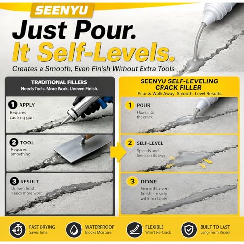 Concrete Cement Crack Filler Self-Leveling Sealant, 6PACK Waterproof Fast-Drying Concrete Sealer Repair, Flexible Easy DIY Crack Seal Gule for Driveway, Sidewalk, Patio, Garage Floor, Asphalt - size: 6PACK