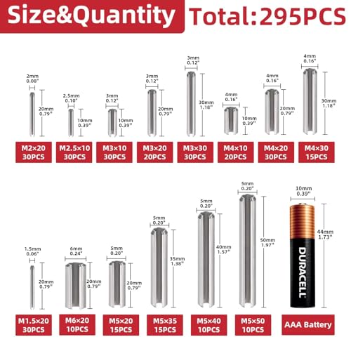 295-Piece Stainless Steel Roll Pin Assortment Kit - size: 295 pieces Metric Roll Pins