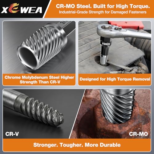 XEWEA 15PCS Bolt Screw Extractor Set, Long Slim CR-MO Multi Spline Easy Out - color: 15piece