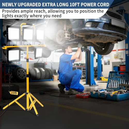 50000LM LED Work Light with Stand & Tripod 3 Head Dimmable IP66 - color: 5 Pack