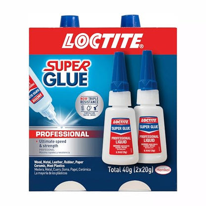 Loctite Super Glue Professional Liquid, Clear, 0.7 fl oz Bottle, 2 Pack - Superglue for Plastic, Wood, Metal, Crafts & Repair, Cyanoacrylate Adhesive Instant Glue, Quick Dry - size: 2 Pack