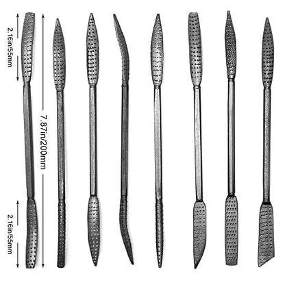 CLAHJQX 8pcs Wood Files and Rasps, Wood Carving Kit, Double Ended Riffler Rasp Set, Special Shaped File Set for Woodworking