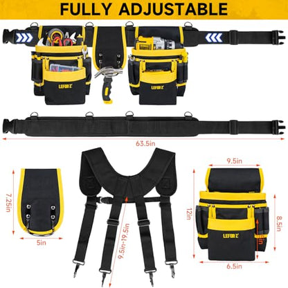 LEFOR·Z Tool Belt with Suspenders,27-Pockets Heavy Duty Tool Belts for Men - color: Black/Yellow