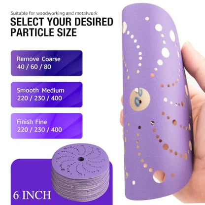 50 Pack 6 Inch Purple Ceramic Sanding Discs Multi-Hole Hook & Loop 600 Grit - style: 600