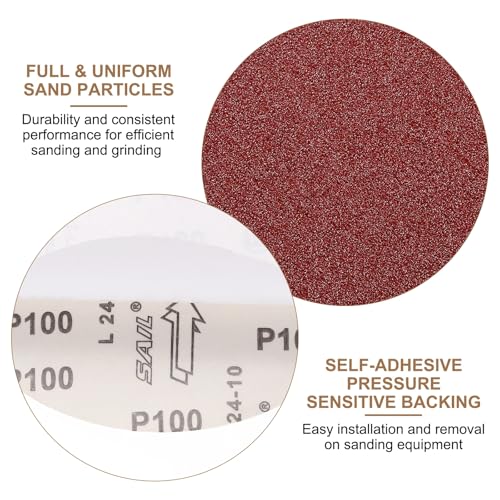uxcell 15pcs 8-Inch PSA Sanding Discs, 100 Grits Aluminum Oxide Self Adhesive Stick Back Sandpapers, No-Hole Round Wet/Dry Sander Papers, Sand Auto Car Paint, Wood, Metal - size: 100 Grit