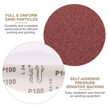 uxcell 15pcs 8-Inch PSA Sanding Discs, 100 Grits Aluminum Oxide Self Adhesive Stick Back Sandpapers, No-Hole Round Wet/Dry Sander Papers, Sand Auto Car Paint, Wood, Metal - size: 100 Grit
