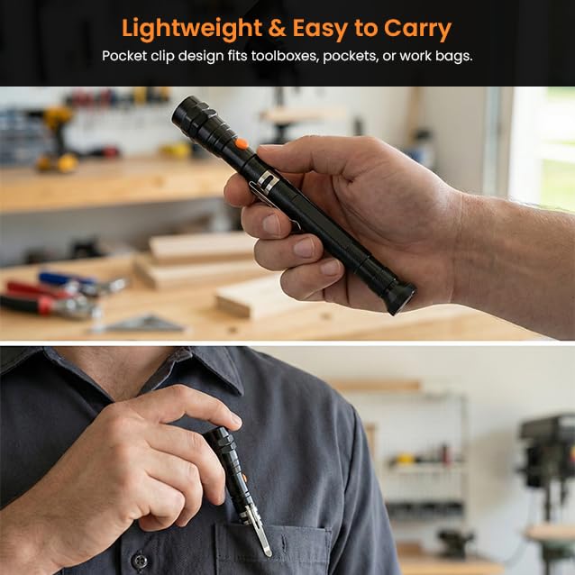 2026 Upgraded LED Telescoping Magnetic Pickup Tool with Flashlight, Flexible Neck Magnetic Grabber with 3 Bright LEDs, Extendable Pickup Stick for Screws Nuts Bolts Automotive DIY Repair