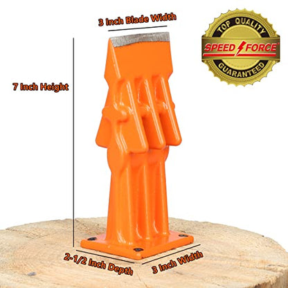 SPEED FORCE Firewood Kindling Log Wood Splitter – No Axe! Wedge Point Splits Firewood, 3 Inch Orange with Safety Cover - color: 3 Inch Orange