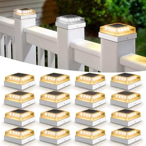 Solar Post Cap Lights for 4x4 Wood/Vinyl Fence Posts, 16-Pack - color: White, size: 16 Pack