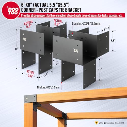 Stainless Steel Pergola Brackets, 6x6(Actual 5.5") Corner Post to Beam Bracket, Heavy Duty Post Cap Tie Bracket for Gazebos, Decks and Porches(4pcs-Black) - size: Corner 6"x6"(Actual 5.5"x5.5")