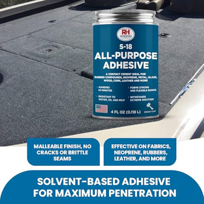 S-18 All-Purpose Adhesive 4 oz - Contact Cement for Headliner & Upholstery - size: 4 oz