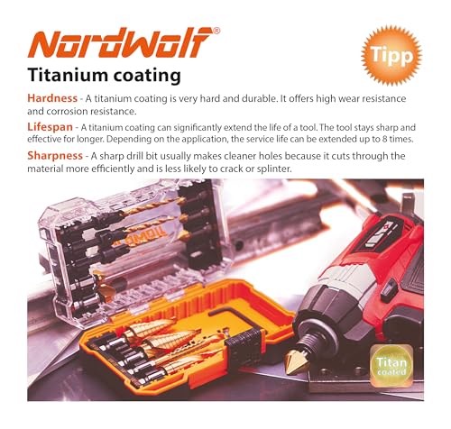 13PCS HSS Titanium Step, Countersink, Saw Drill Bit Set with 1/4" Hex Shank - size: 13 pcs
