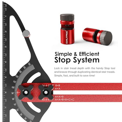 Stair Tread Template Tool - Dual Solid Nut Locking Stair Tread Tool Jig - color: Red-Gray
