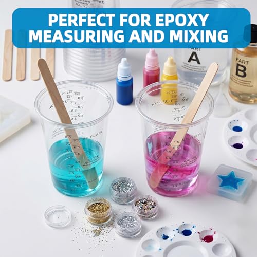 200 PACK Plastic Measuring Cups 8 oz, Disposable Mixing Cups with 200 Pieces Mixing Sticks, Graduated Liquid Measuring Cups for Epoxy Resin, Paint, Mixing, Art DIY