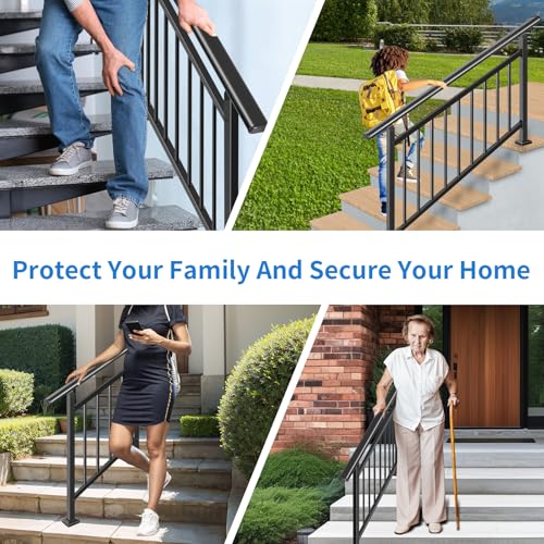 Upgrade 2 Pack Handrails for Outdoor Steps, Adjustable 2 Step Stair Railing - size: 2 Steps, style: Fence Set
