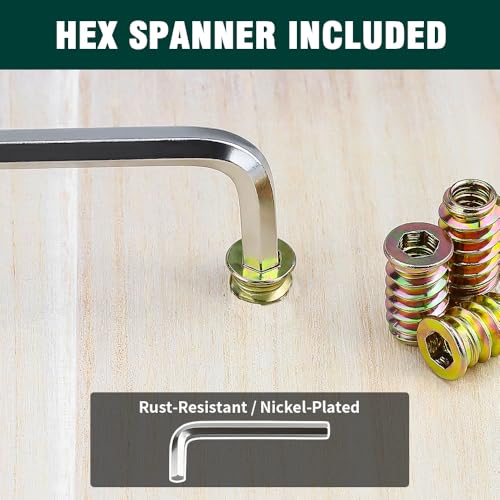 5/16-18 x 15mm Threaded Insert Nuts 25-Pack, Flanged Hex Drive Internal & External Threaded Screw-in Nut Inserts for Furniture, Wood, Cabinet, Zinc Plated Carbon Steel, Hex Wrench Included - size: 5/16-18 x 15mm