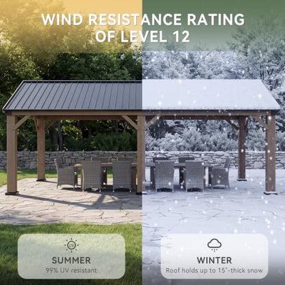 Aoxun 12' x 24' Wood Gazebo with Galvanized Steel Gable Roof, Gray - color: Taupe Gray, size: 12' x 24'