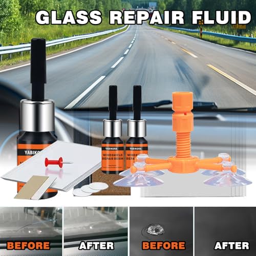 Windshield Chip Repair Kit, Windshield Repair Kit for Chips and Cracks, Glass Filler Resin Liquid Fix for Car/Home Glass Mirror(Star/Linear/Bullseye Cracks), 2pcs / 1Set