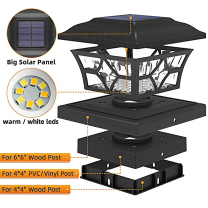 APONUO 4x4 Solar Post Cap Lights 4 Pack - 6x6 Post Cap Solar Light, 2-Mode, IP64 Waterproof, Post Lights Solar Powered for 4x4 5x5 6x6 Wood/Vinyl Posts, Black - color: Black, size: 4 Pack