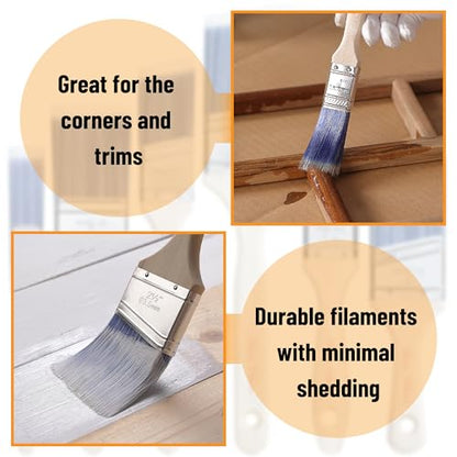 Bates- Paint Brushes Set, 5 Pack, 1"/1.5"/2"/2.5", Flat & Angled Paint Brushes for Walls, Treated Wood Handle, Stainless Steel Ferrule - color: Wood Handle Angle/Flat, size: 5 Pack, 1", 1.5", 2.5", 2"
