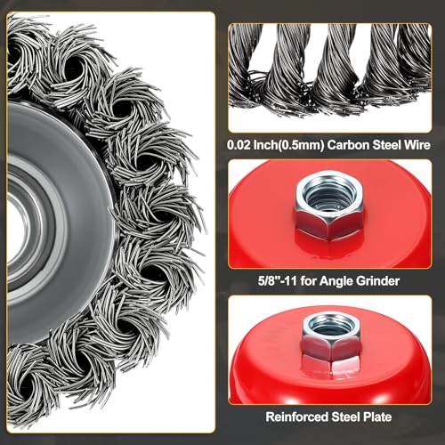 DTGN 8 Pcs 4 Inch Wire Cup Brush for Grinder, 5/8"-11 Arbor - size: 4 inch
