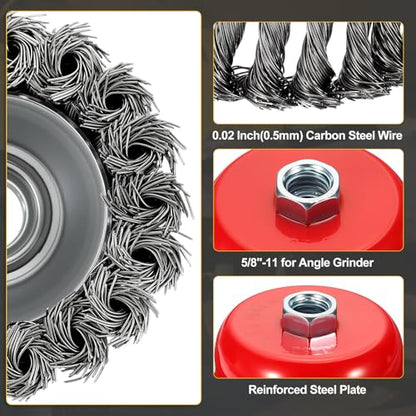 DTGN 8 Pcs 4 Inch Wire Cup Brush for Grinder, 5/8"-11 Arbor - size: 4 inch