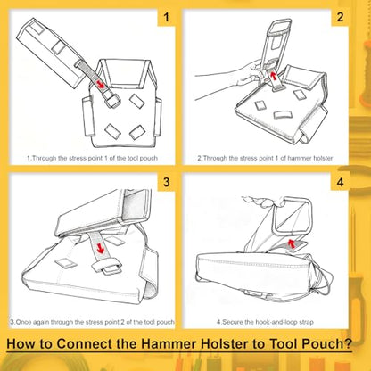MELOTOUGH Tool Belt Pouches with Detachable Hammer Holster, Utility Electrician Tool Pouch with 2-Inch Wide Adjustable Belt for Electrician, Carpenter, Construction - color: Yellow