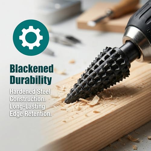 Rotary Rasp Drill Bit Set 5 Pack, 1/4 Inch Shank Grinding and Carving Bits for Wood, Plastic and Soft Materials, DIY Engraving Polishing Tool for Home Workshop