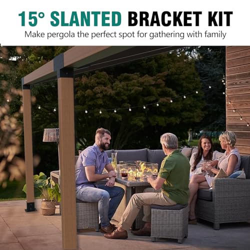 4-Way Brackets with Post Base 3 Pcs Pergola Brackets Kit for 4x4 - size: 1P 15° 4-Way Bracket + 1P 15° Base + 1P Base