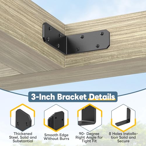 3"×3"×1.2" L Bracket for Wood, 90 Degree Angle Bracket, Black-8PCS - color: Black-8PCS