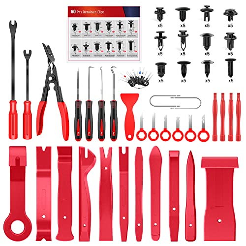 Nilight Trim Removal Tool 102 Pcs, Auto Push Pin Bumper Retainer Clip Set - color: 102 Clips+ Remover Tools Red