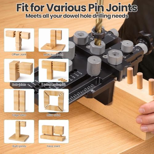 Dowel Jig Kit with Quick Positive Stop & Clamp, Adjustable Doweling Jig