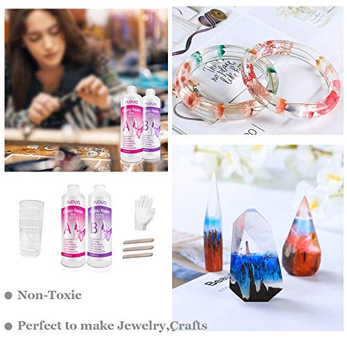 Epoxy Resin Crystal Clear Kit for Art, Jewelry, Crafts, Coating- 16 OZ Including 8OZ Resin and 8OZ Hardener | Bonus 4 pcs Measuring Cups, 3pcs Sticks, 1 Pair Rubber Gloves by Puduo (Pack of 2) - size: 32 fl oz (Pack of 2)