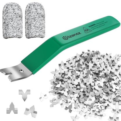 Glazier Point Driver Tool with 200 Glazing Points & 2 Finger Cots - for Framing Glass, Pictures, Cross Stitch - Rust-Resistant Iron/Zinc Push Points, Easy-Grip Handle - color: Green