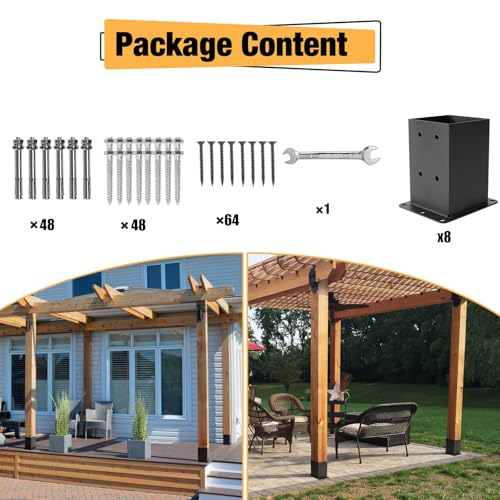 8 Pcs 4"× 4" Post Base|Inner Size (Fit 3.6" x3.6“) Lumber - size: 4"x4", style: 8 Set