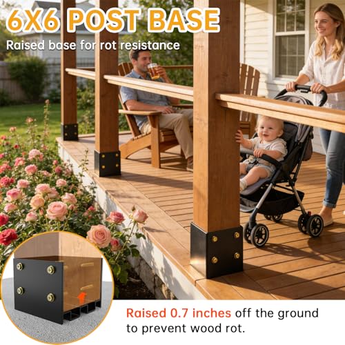 6x6 Post Base for Concrete Heavy Duty（4PCS Extra-Thick 3mm Steel - size: 6x6 post base (4 PCS)