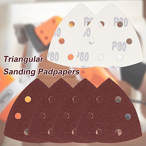 120 Pcs Triangle Sanding Pads, 80 Grits Detail Sander Sandpaper Hook and Loop Sanding Sheet,3.54"(90mm) Triangular Sandpaper for 3.5" Oscillating Multi Tool - size: 80 Grit, style: Hole