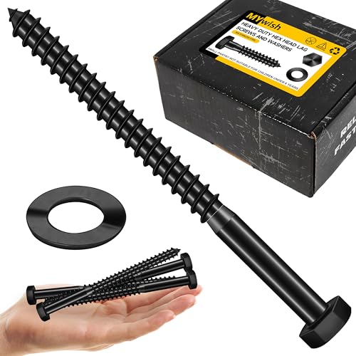 Mywish (50Sets) 3/8" x 5" Lag Bolts, 304 Stainless Steel 3/8 inch Lag Screws Bolts for Wood, Heavy Duty Hex Head with Flat Washers Bolt Kit, Black Oxided - size: 3/8 x 5"