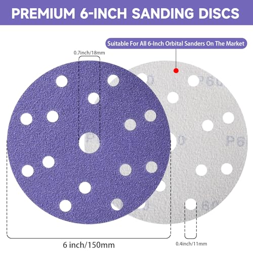 50Pcs 6 Inch Sanding Discs 320 Grit, Hook and Loop Orbital Sandpaper - style: 320Grit-50Pcs