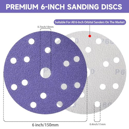50Pcs 6 Inch Sanding Discs 320 Grit, Hook and Loop Orbital Sandpaper - style: 320Grit-50Pcs
