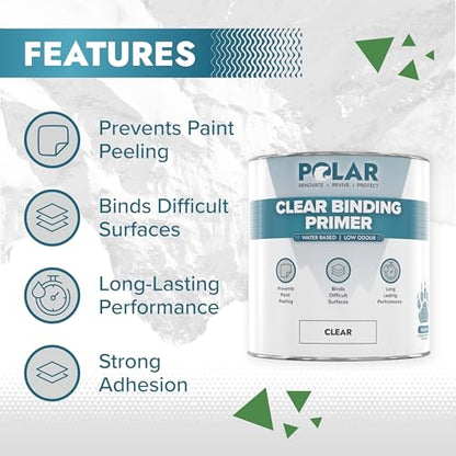 Polar Clear Binding Primer - 17 Fl Oz - High-Adhesion Primer for Drywall, Plaster, Cement, Stucco & Wood - Interior & Exterior Clear Base Coat & Paint Prep - size: 17 Fl Oz (Pack of 1)
