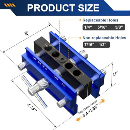 Self Centering Doweling Jig Kit, Adjustable Width Wood Drill Guide Jig Block for Straight Holes with 6 Bushing, Dowel Jigs for Woodworking Precision Biscuit Joiner Tool