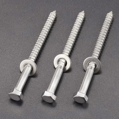 8-Sets 3/8 x 5 Hex Head Lag Screws & Flat Washers, Heavy Duty Lag Wood Screws, 304 Stainless Steel (18-8), 3/8" Bolt - size: 3/8 x 5